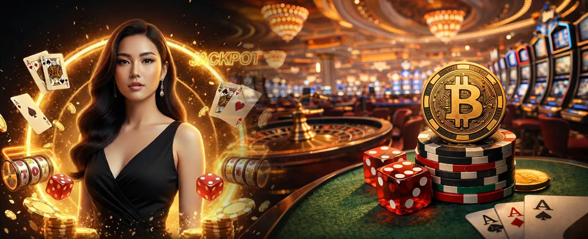 Taya365 Poker table with golden chips and cards